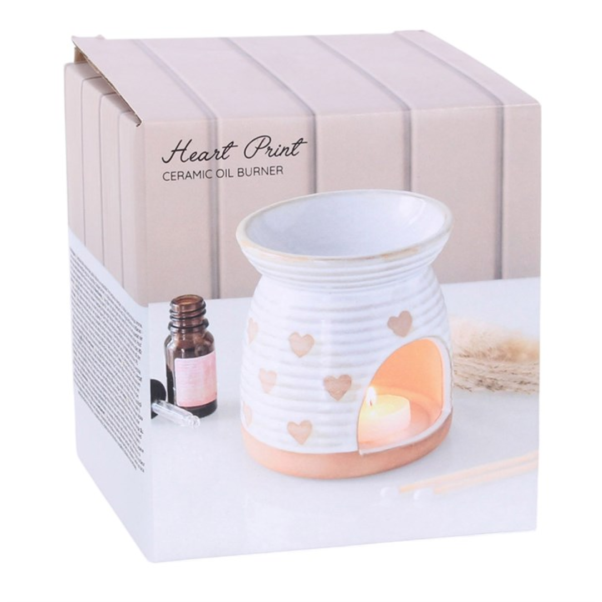 Beige Heart Print Oil Burner