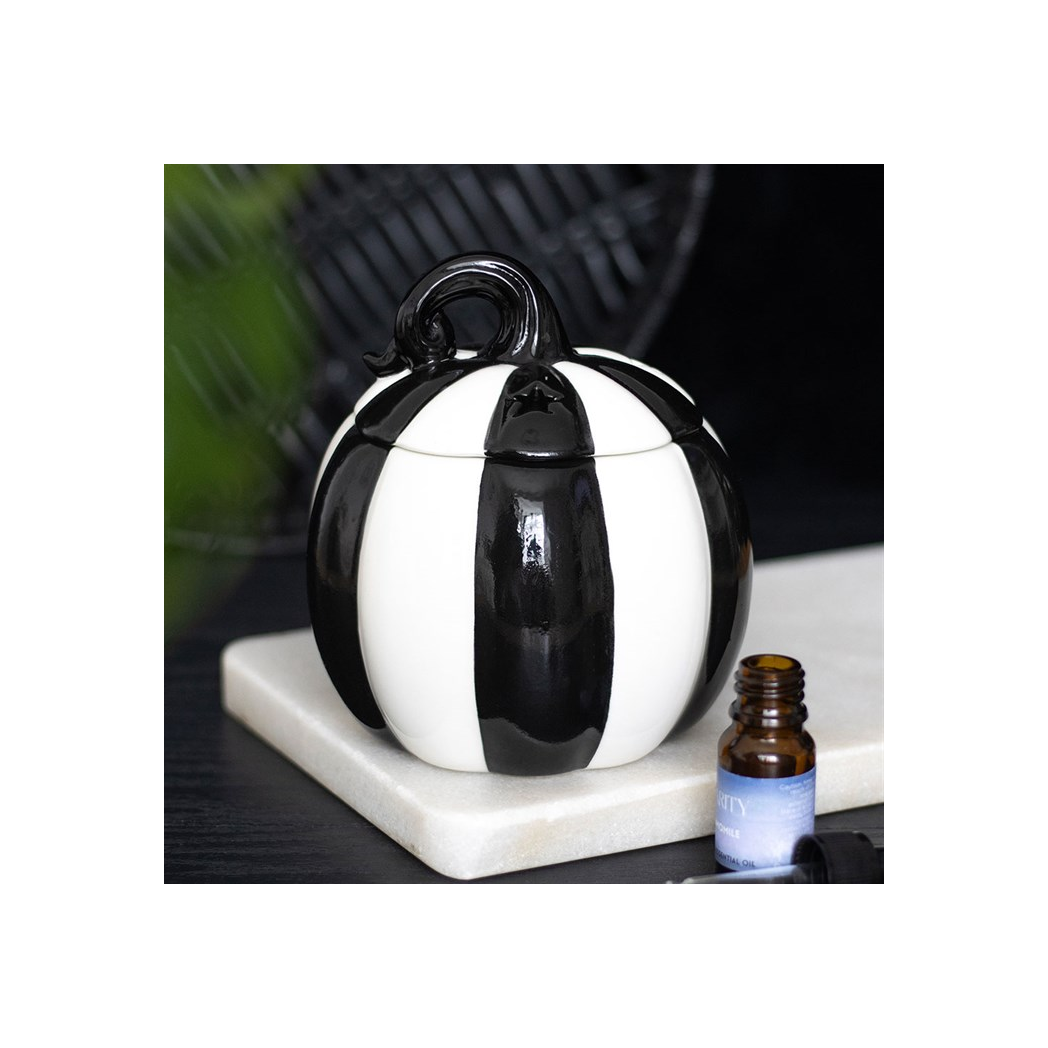 Black and White Striped Pumpkin Oil Burner