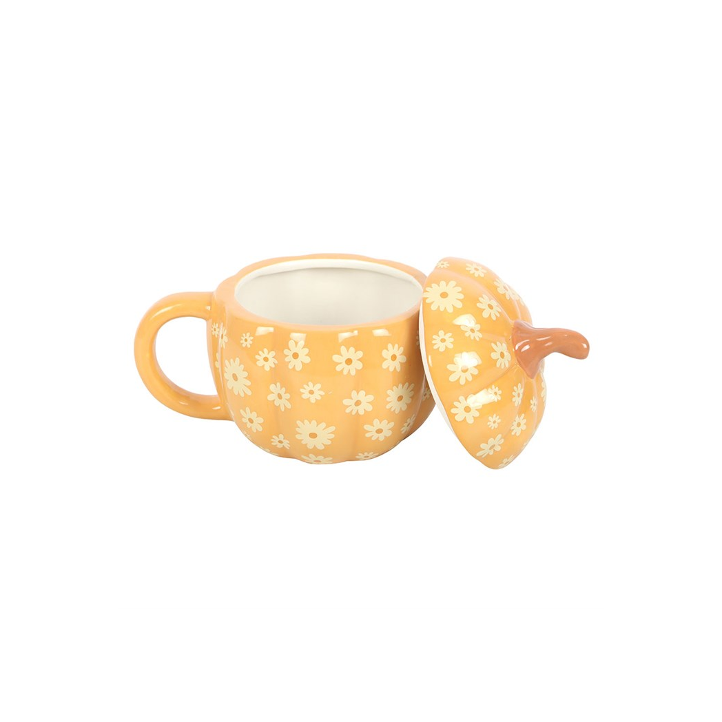 Groovy Floral Pumpkin Lidded Mug