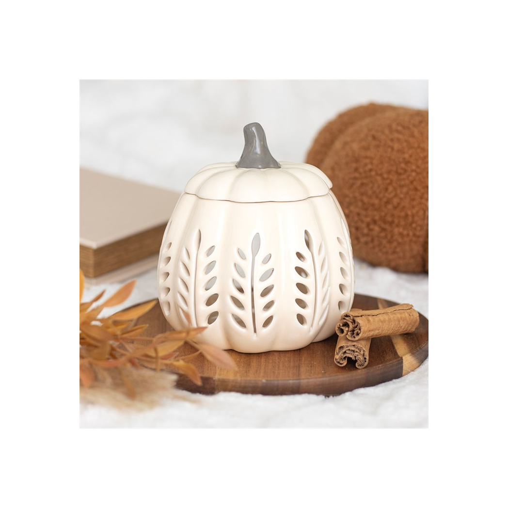 Cream Leaf Cut Out Pumpkin Oil Burner and Wax Warmer