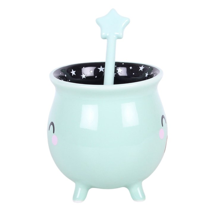 Mint Green Cauldron Mug with Wand Stirrer