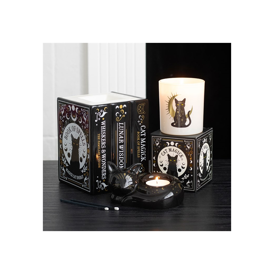 Black Cat Magick Curled Cat Tealight Holder