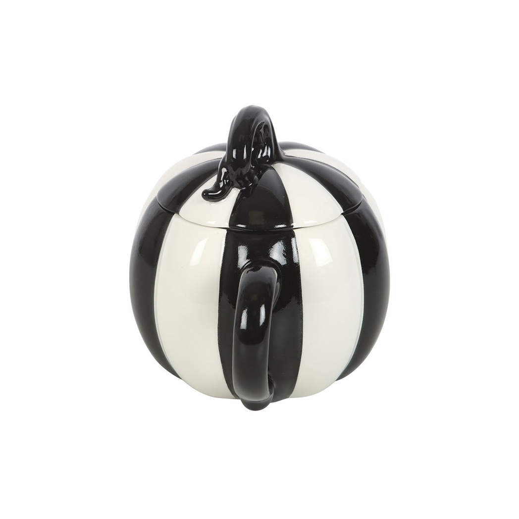 Black and White Striped Pumpkin Lidded Mug