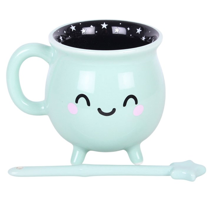Mint Green Cauldron Mug with Wand Stirrer