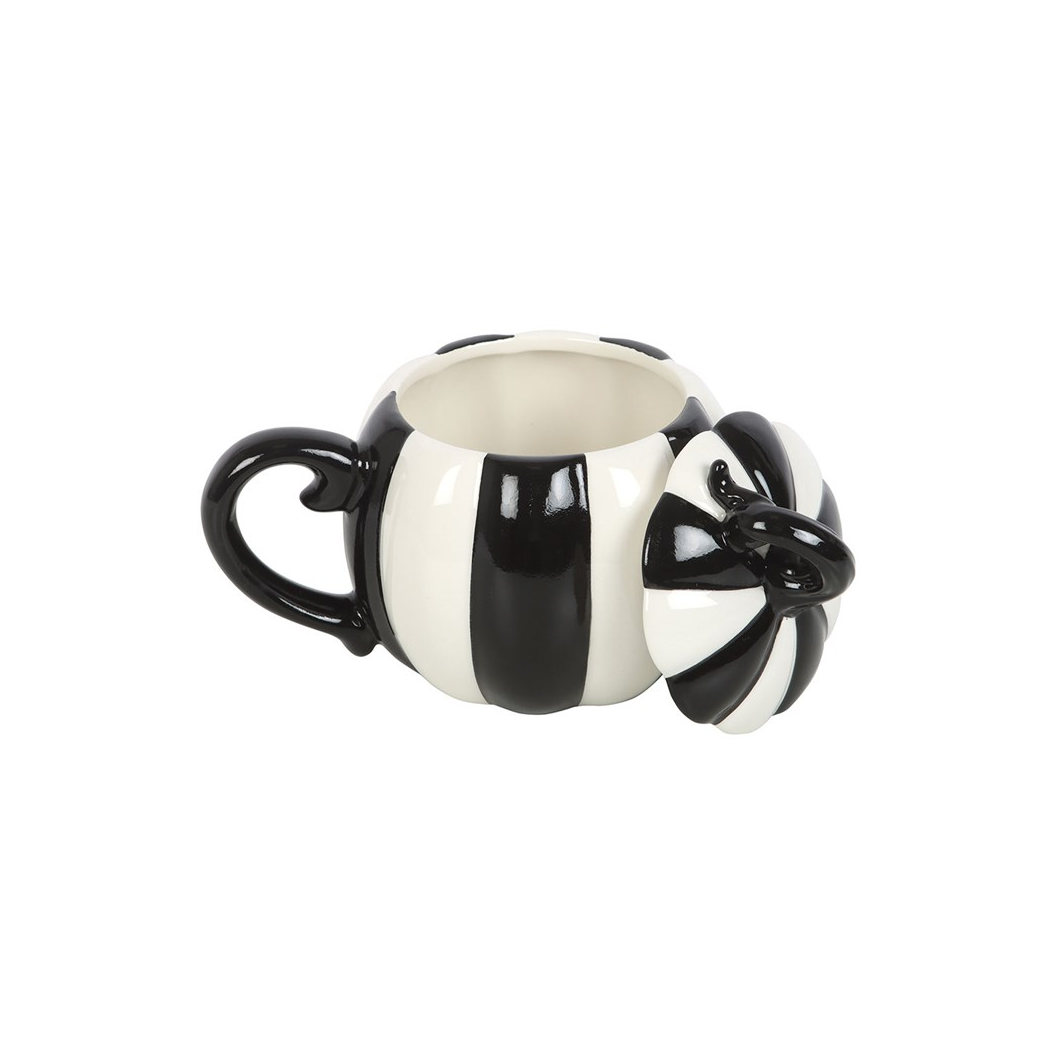 Black and White Striped Pumpkin Lidded Mug