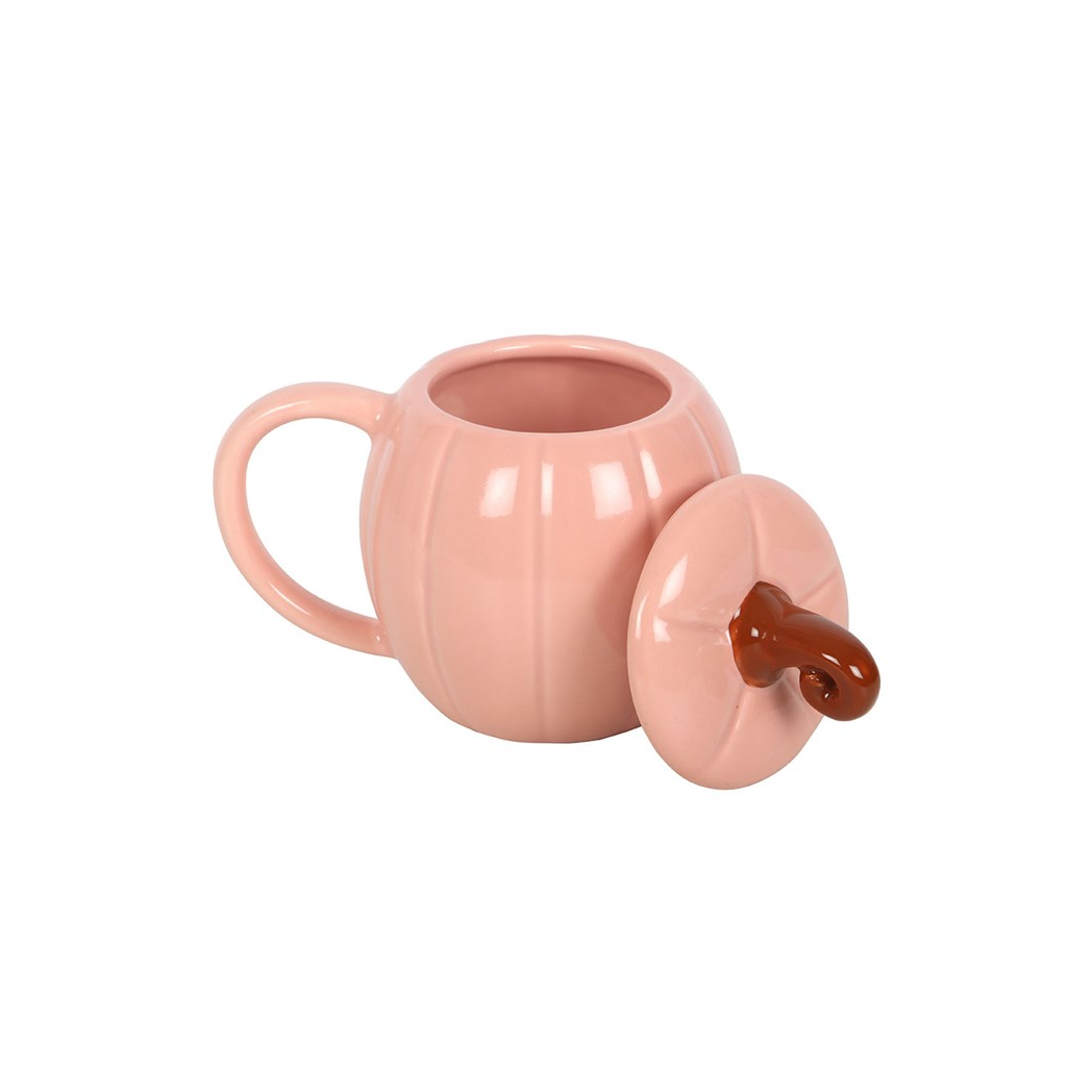 Pink Curly Pumpkin Lidded Mug