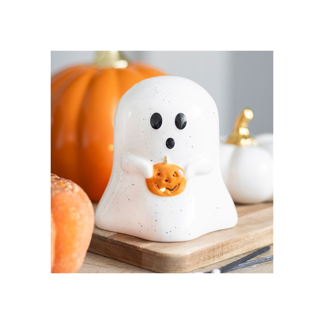 Ghost Shaped Tealight Candle Holder with Pumpkin