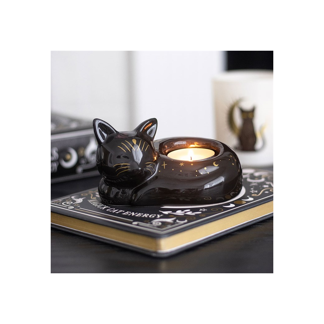 Black Cat Magick Curled Cat Tealight Holder
