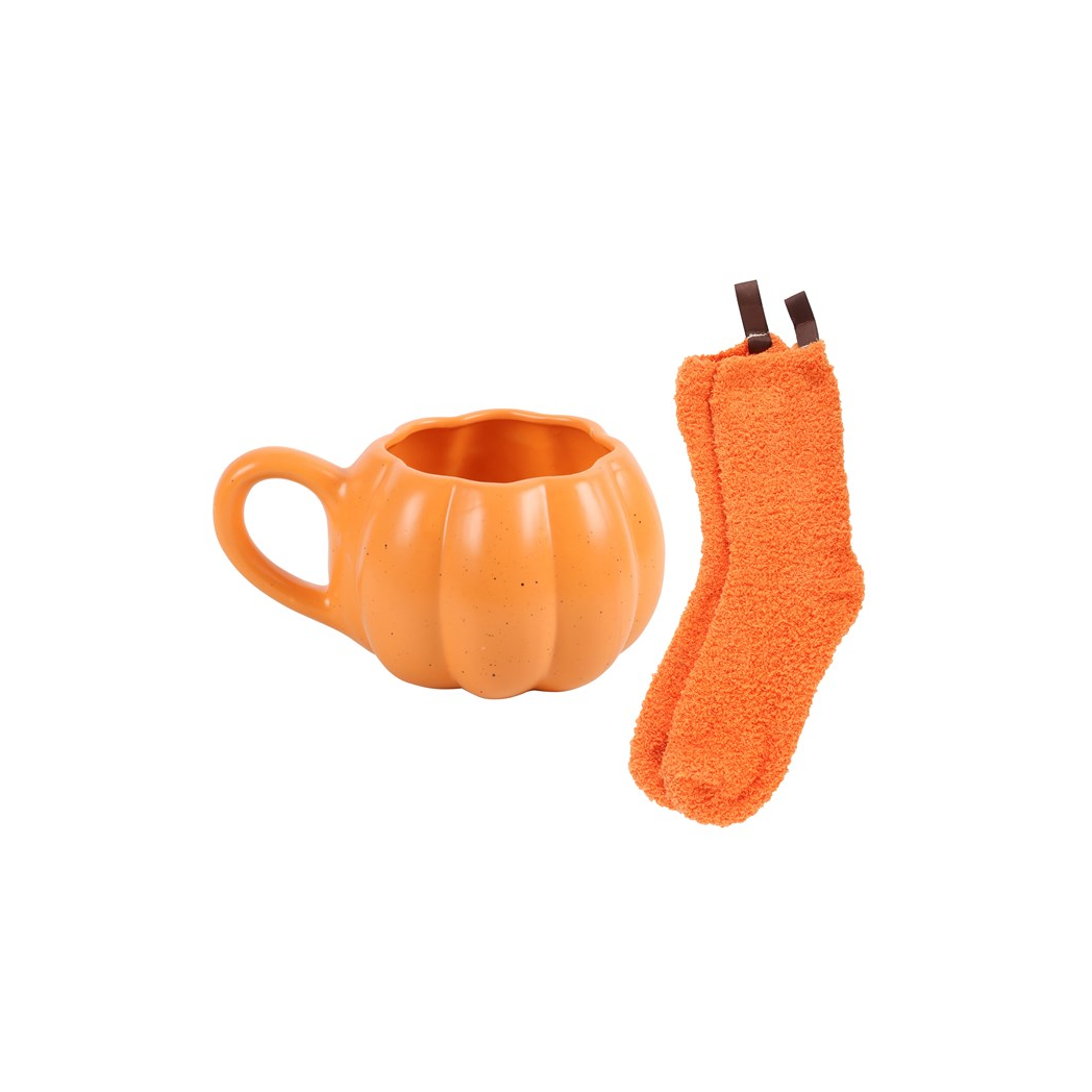 Pumpkin Shaped Mug and Socks Set