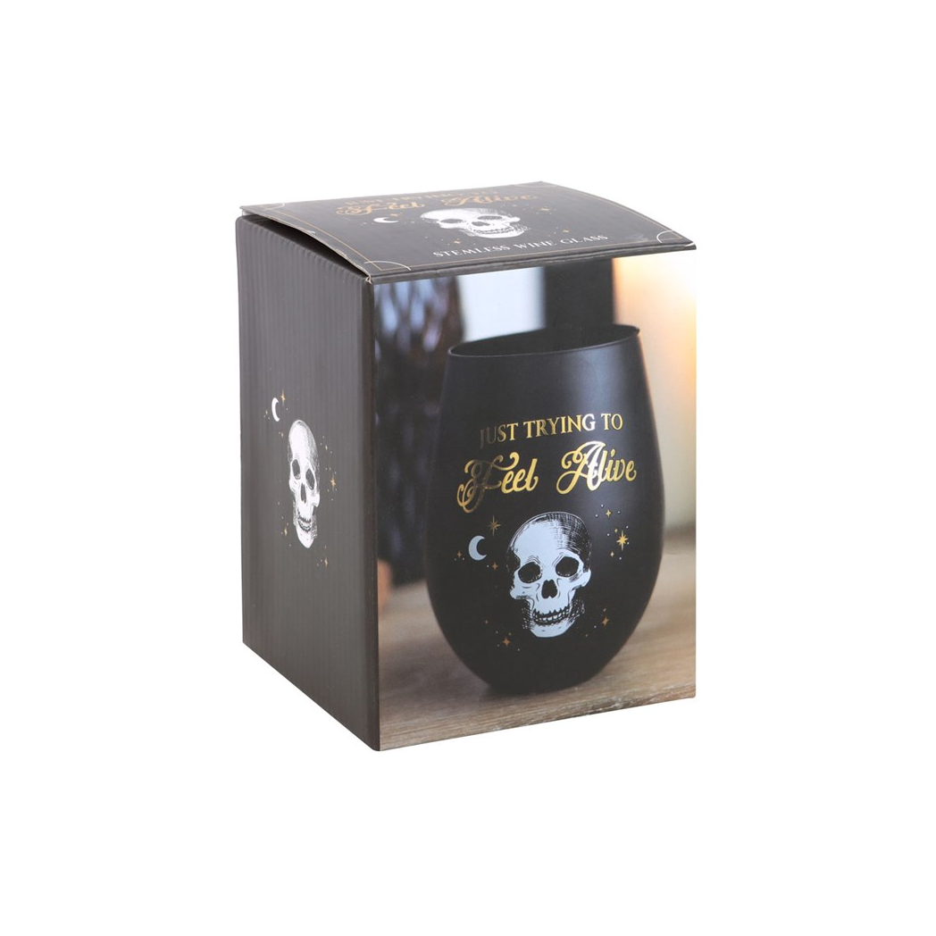 Trying to Feel Alive Stemless Wine Glass