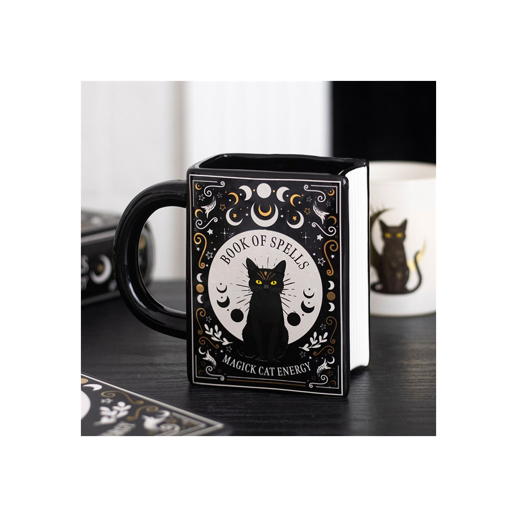 Black Cat Magick Book of Spells Book Shaped Mug
