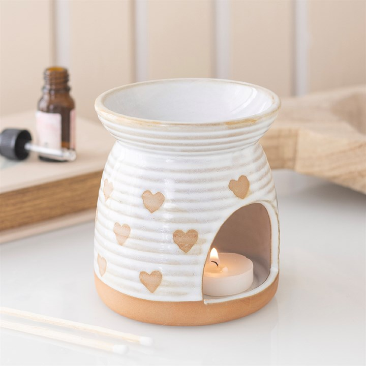 Beige Heart Print Oil Burner